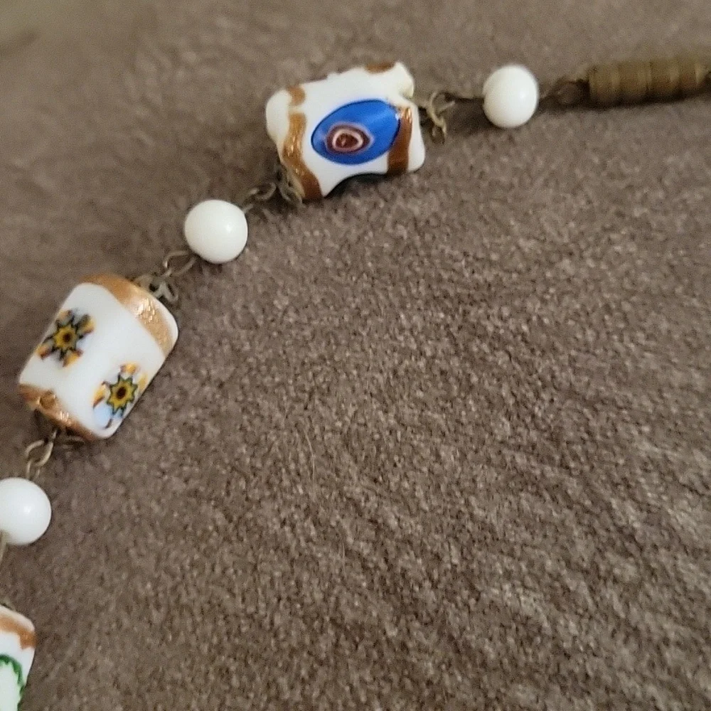 Estate Art Deco Venetian Milk Glass Beaded Necklace Clip-on Earrings Set